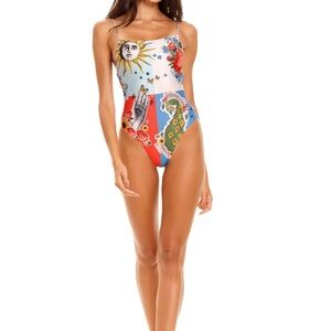 Agua Bendita Red and Blue One Piece Swimsuit